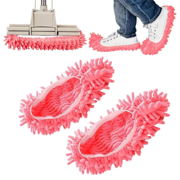 Mop Slippers Shoes 1 Pairs (2 Pieces) Microfiber Cleaning House Mop Slippers Floor Cleaning Tools Shoe Cover Soft Washable Reusable Microfiber Foot Socks Floor Cleaning Tools(Hot Pink)