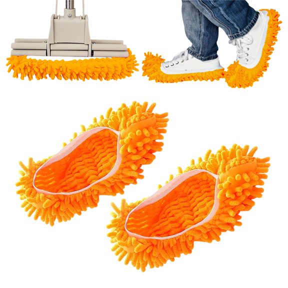 Mop Slippers Shoes 1 Pairs (2 Pieces) Microfiber Cleaning House Mop Slippers Floor Cleaning Tools Shoe Cover Soft Washable Reusable Microfiber Foot Socks Floor Cleaning Tools(Orange)