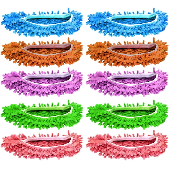 Mop Slippers Shoes 10 Pcs (5 Pairs) Dust Duster Mop Socks for Foot Microfiber Cleaners Reusable Washable Dry Floors