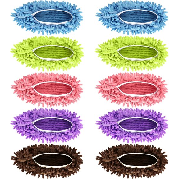 Mop Slippers Shoes 5 Pairs (10 Pieces) - Microfiber Cleaning House Mop Slippers, Floor Cleaning Tools Shoe Cover, Soft Machine Washable Reusable Microfiber Foot Socks for House Kitchen Office