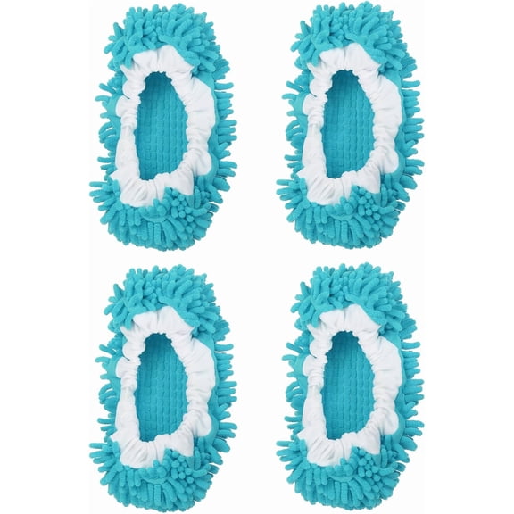 Mop Slippers Washable Microfiber Floor Cleaning Shoes Cover Chenille Duster Foot Socks Tools for House Clean, Blue 4 Pack