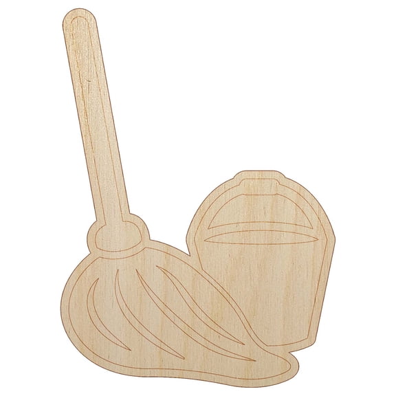 Mop and Bucket Cleaning Wood Shape Unfinished Piece Cutout Craft DIY Projects - 4.70 Inch Size - 1/4 Inch Thick