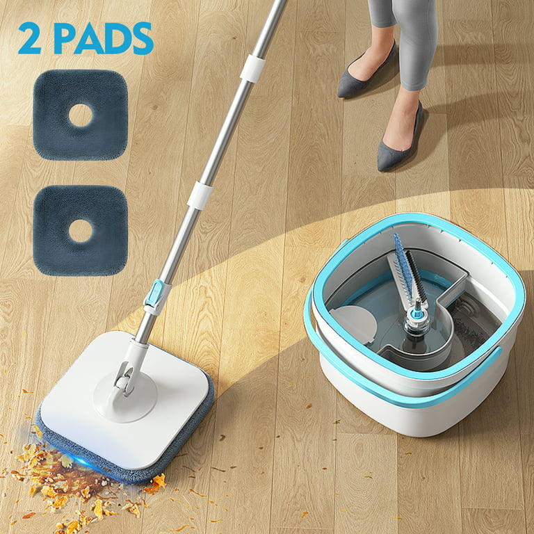 360° Rotation Collapsible Mop Bucket Set with Wringing Function Foldable  with 2 Microfiber Mop Pads for All Type Floor Cleaning