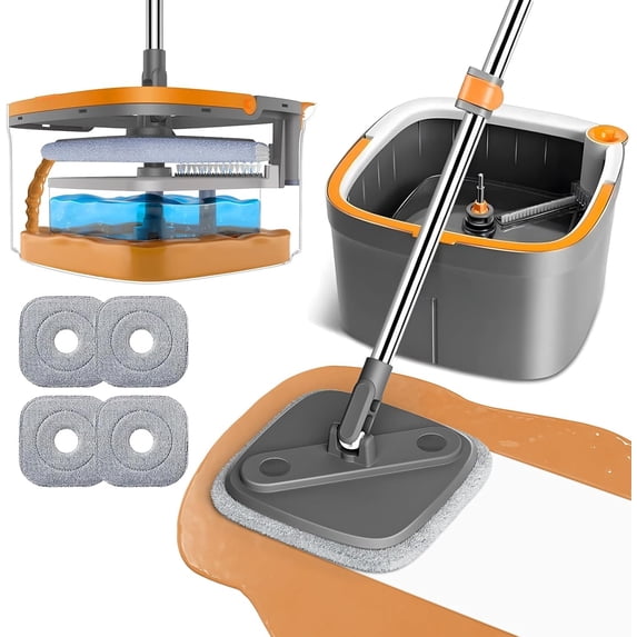 Mop and Bucket Set, Spin with Separate Dirty Water System, Deep-Cleaning Mops for Floors, Versatile Walls