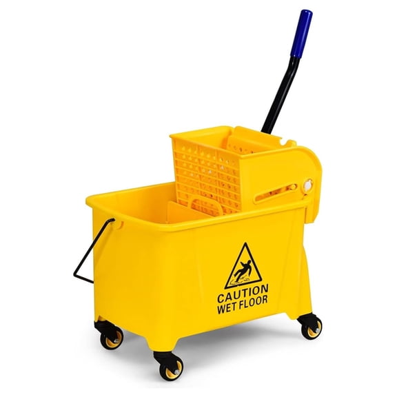 Mop and Bucket Set with Wringer, 21 Quart Rolling Mop Bucket, Side Press Floor Cleaning System, Portable Trolley for Home, Restaurant, Commercial Use