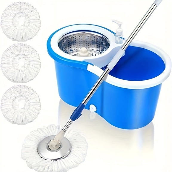 Mop and Bucket with Wringer Set, 360 Spin Mop and Bucket with 3 Microfiber Replacement Heads, Easy Floor Cleaning System