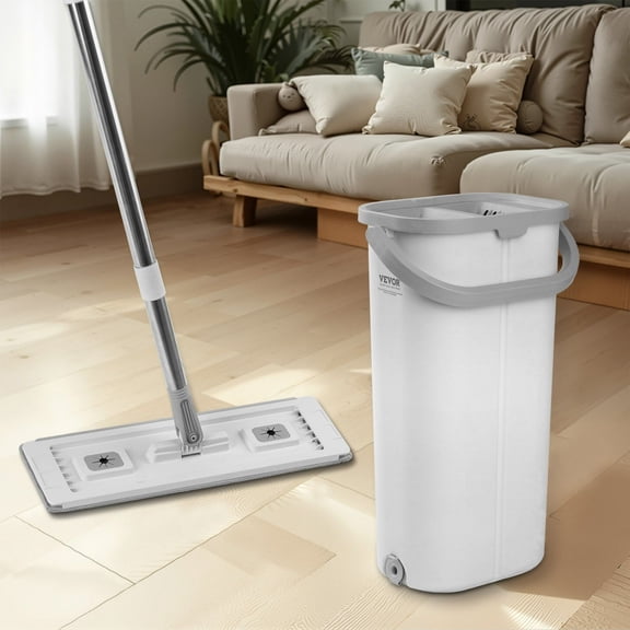 Mop and Bucket with Wringer Set Wet Dry Use Flat Mop with 3 Washable Microfiber Pads Stainless Steel Handle for Hardwood Tile Vinyl