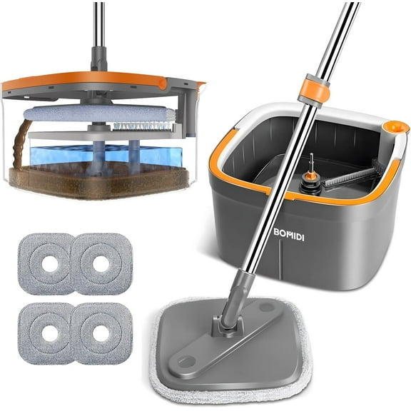 Mop and bucket set, easy-to-use rotating mop, equipped with an independent dirty water system