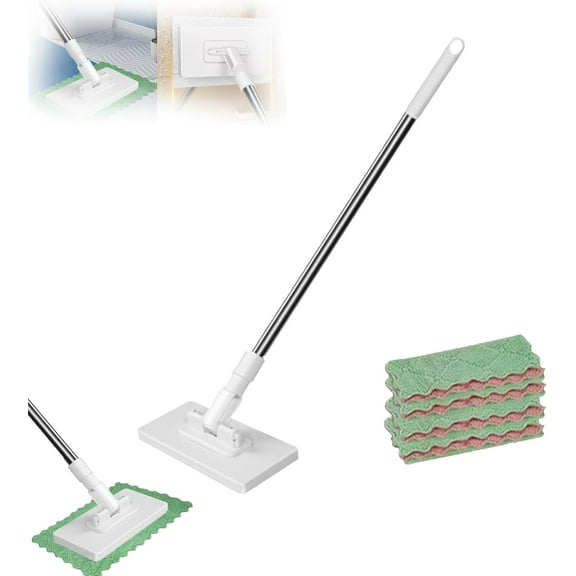 Mopa Desechable para Polvo, 39" Fregona Antipolvo Desechable Con 4 Paños Reutilizables,Mini Foldable Floor Mop,Disposable Dust Mini Handheld Flat Mop for Multi Surface Floor Cleaning (1pcs)