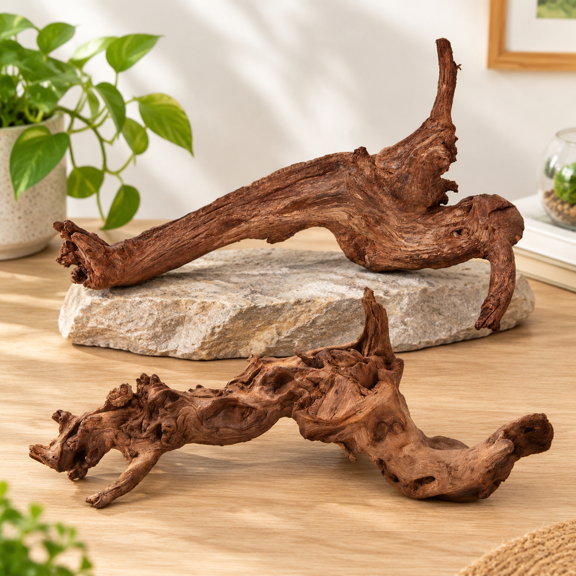 Mopani Driftwood 12.5 to 18 Inch (Pack of 2) for Aquarium and Reptile Decor