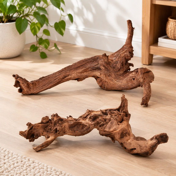 Mopani Driftwood 12.5 to 18 Inch (Pack of 2) for Aquarium and Reptile Decor