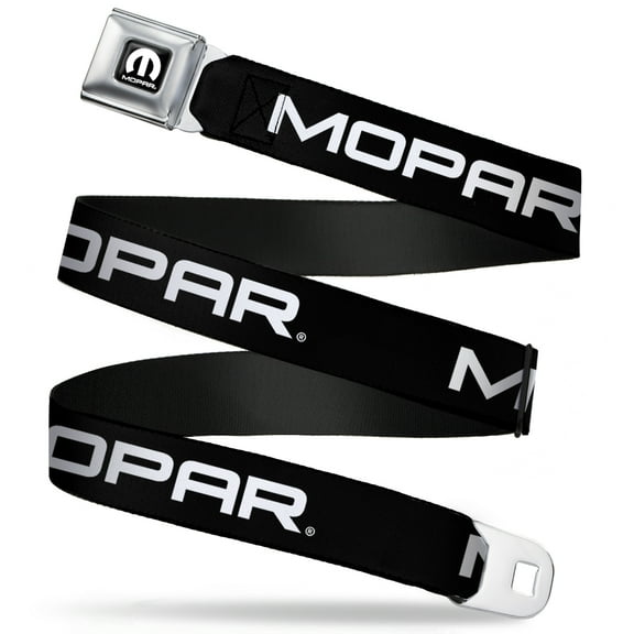 Mopar Belt, Seatbelt Buckle Belt, Mopar Text Black White, Youth 22 to 32 Inches