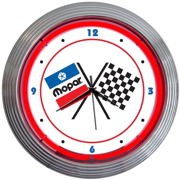 Mopar Checkered Flag Neon Clock Gameroom Basement Mancave Wall Art Decor
