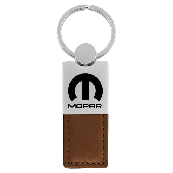 Mopar Duo Rectangular Leather Key Chain (Brown)