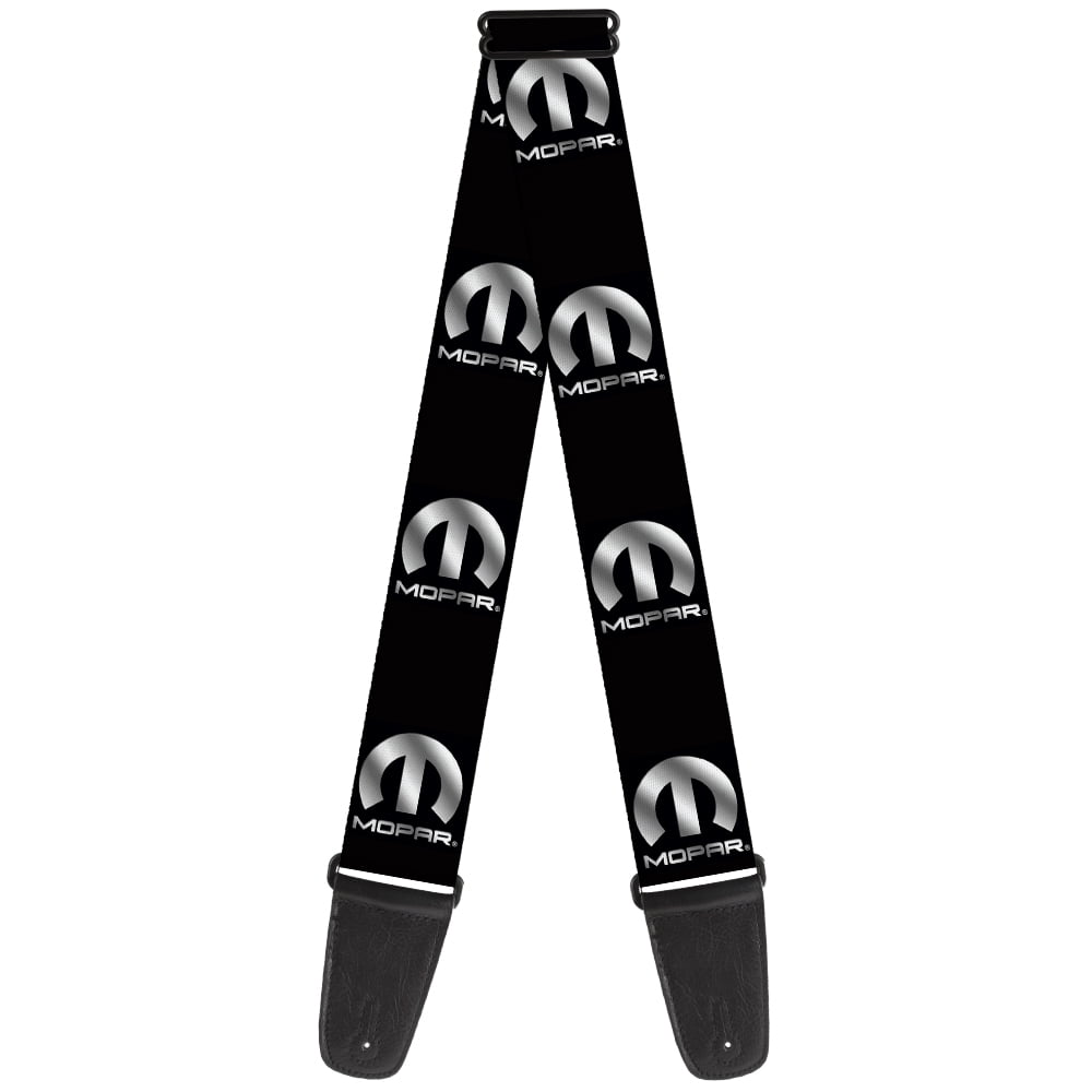 Mopar Guitar Strap, Mopar Logo Repeat Black Silver Gradient, 2 Inches Wide