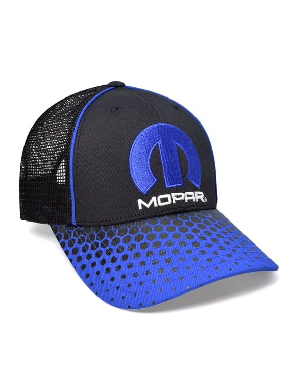 Mopar Logo Blue Graphic Visor Black Mesh Baseball Hat for Dodge Jeep RAM