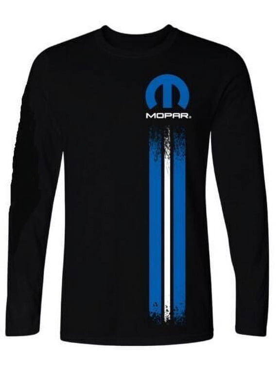Mopar Logo Left Rally Stripe Long Sleeve Cotton Shirt Black Official Licensed (L)