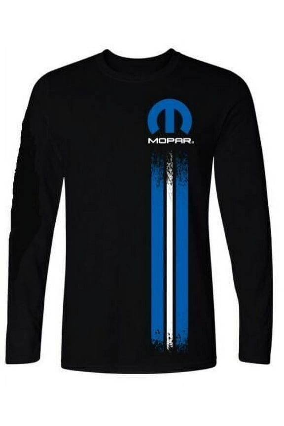 Mopar Logo Left Rally Stripe Long Sleeve Cotton Shirt Black Official Licensed (XL)