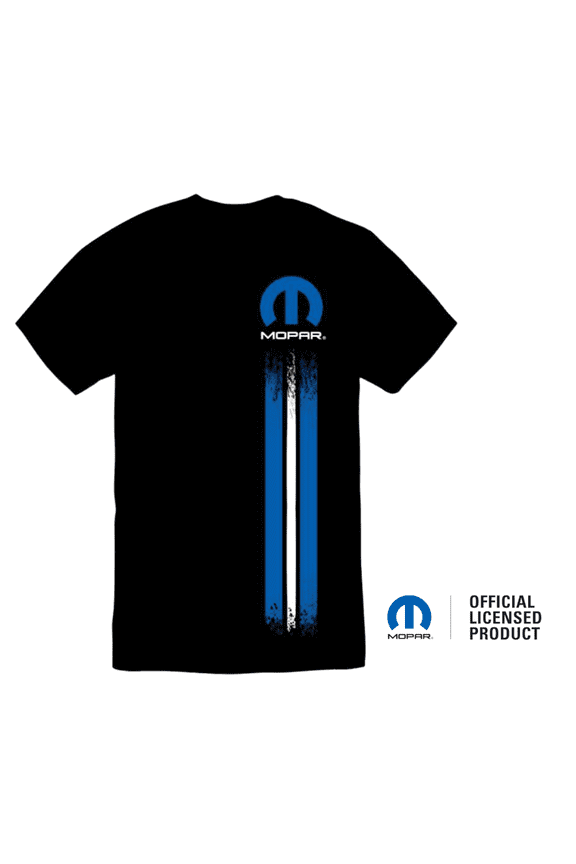 Mopar Logo Rally Stripe Short Sleeve Cotton Preshrunk T-Shirt Black (M) Official Licensed