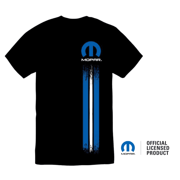 Mopar Logo Rally Stripe Short Sleeve Cotton Preshrunk T-Shirt Black (XL) Official Licensed