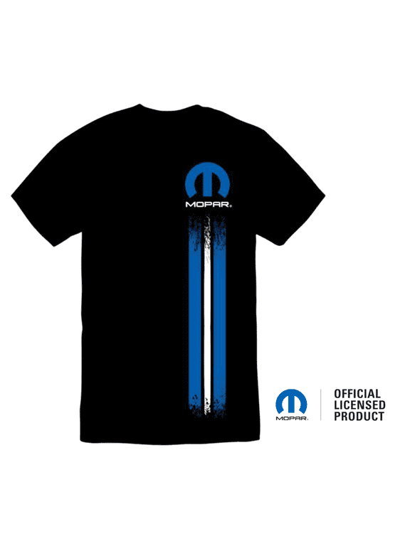 Mopar Logo Rally Stripe Short Sleeve Cotton Preshrunk T-Shirt Black (XL) Official Licensed