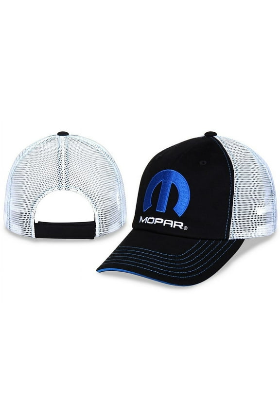 Mopar Men's Officially Licensed Embroidered Logo Trucker Hat Cap -Black/White