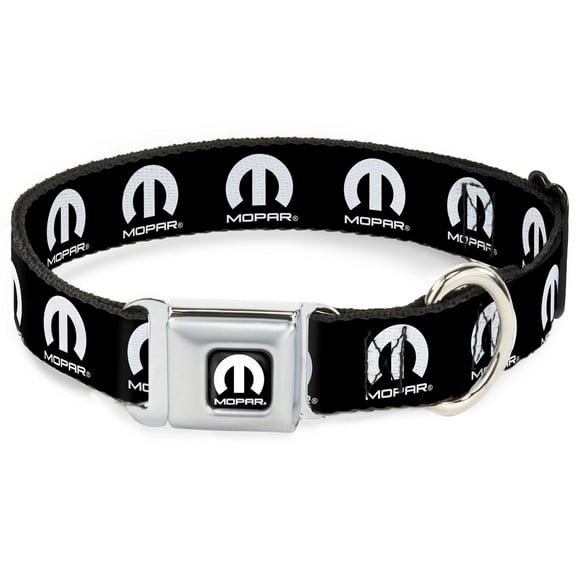 Mopar Pet Collar, Dog Collar Metal Seatbelt Buckle, Mopar Logo Repeat Black White, 16 to 23 Inches 1.5 Inch Wide