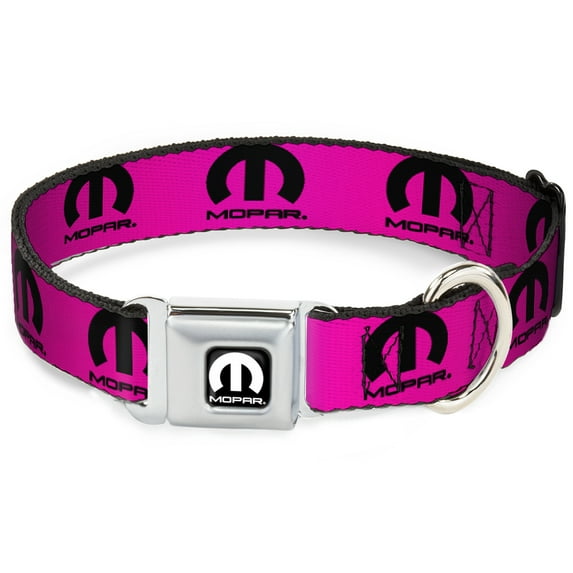 Mopar Pet Collar, Dog Collar Metal Seatbelt Buckle, Mopar Logo Repeat Hot Pink Black, 20 to 31 Inches 1.5 Inch Wide