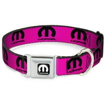 Mopar Pet Collar, Dog Collar Metal Seatbelt Buckle, Mopar Logo Repeat Hot Pink Black, 9.5 to 13 Inches 1.0 Inch Wide