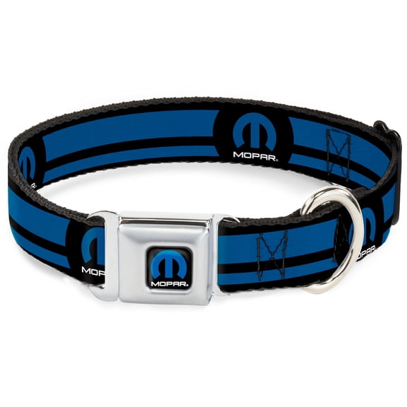 Mopar Pet Collar, Dog Collar Metal Seatbelt Buckle, Mopar Logo Stripe Black Blue, 9.5 to 13 Inches 1.0 Inch Wide