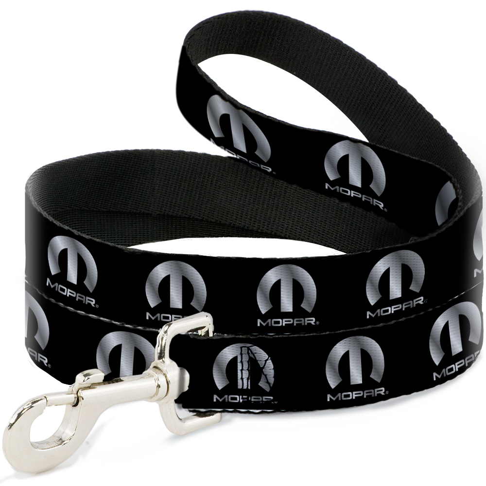 Mopar Pet Leash, Dog Leash, Mopar Logo Repeat Black Silver Gradient, 6 Feet Long 1.0 Inch Wide