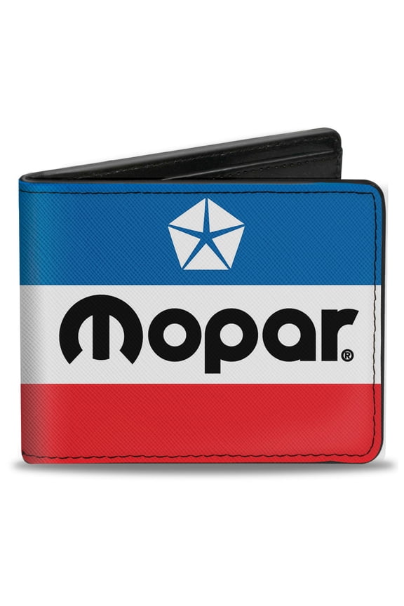 Mopar Wallet, Bifold, Mopar Chrysler Logo White Blue Red Black, Vegan Leather