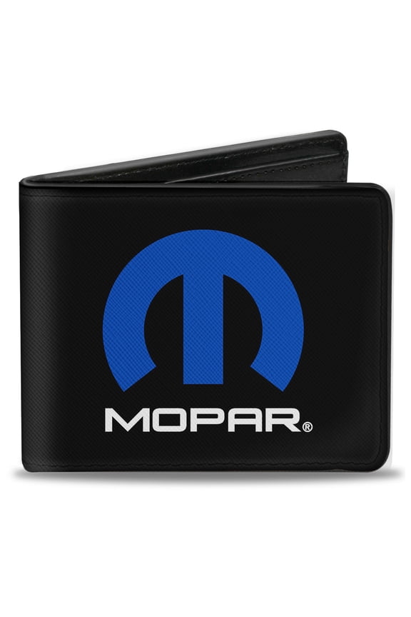 Mopar Wallet, Bifold, Mopar Logo Black Blue White, Vegan Leather