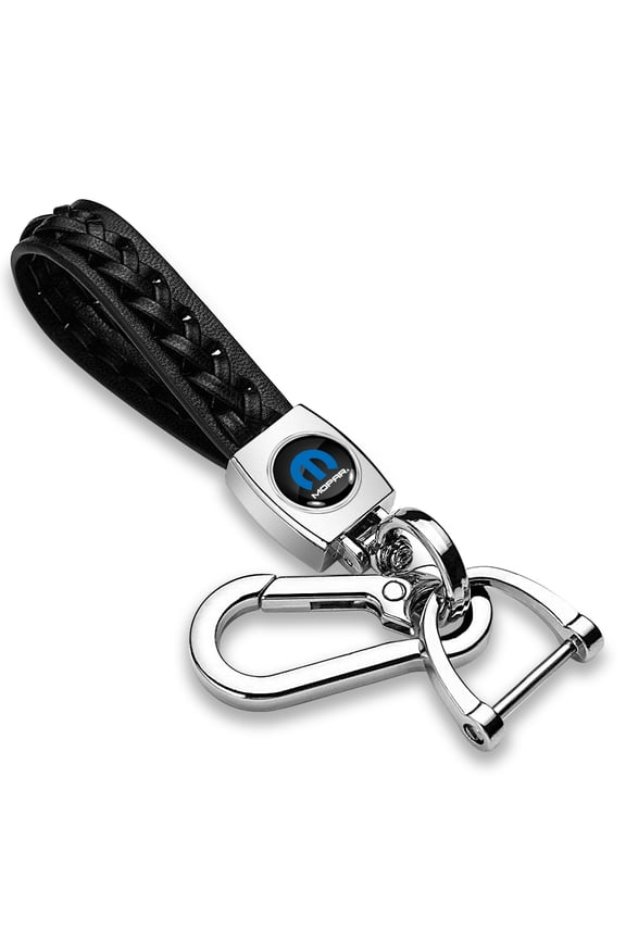 Mopar in Black Braided Rope Style Genuine Leather Chrome Hook Key Chain
