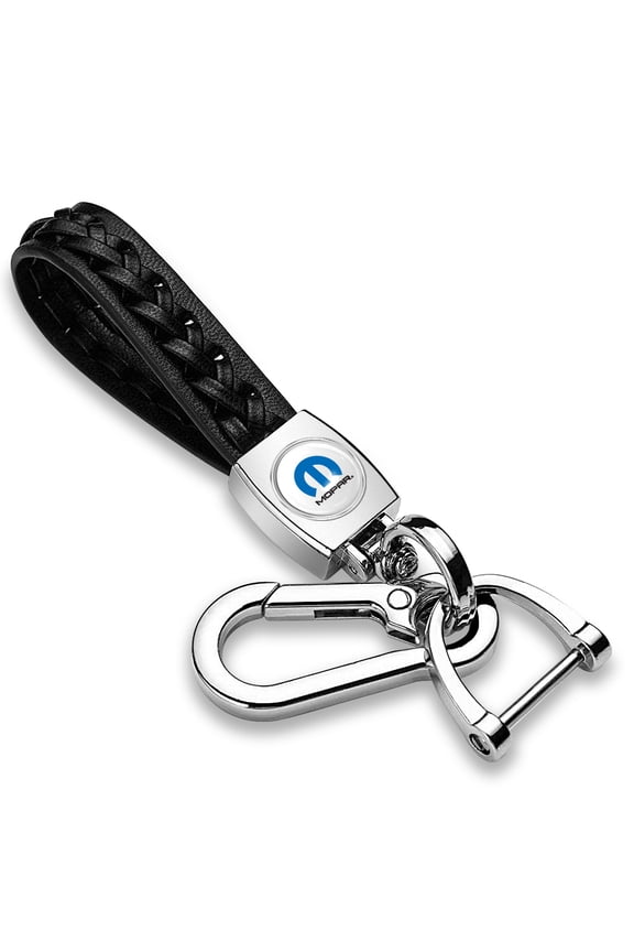 Mopar in White Braided Rope Style Genuine Leather Chrome Hook Key Chain