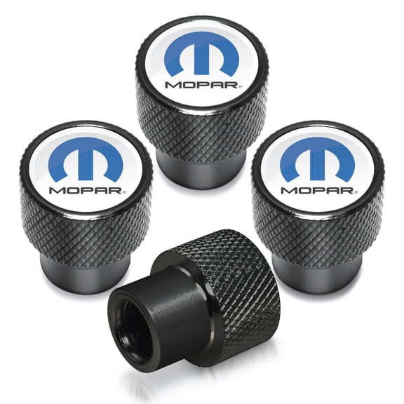 Mopar in White on Black Aluminum Tire Valve Stem Caps