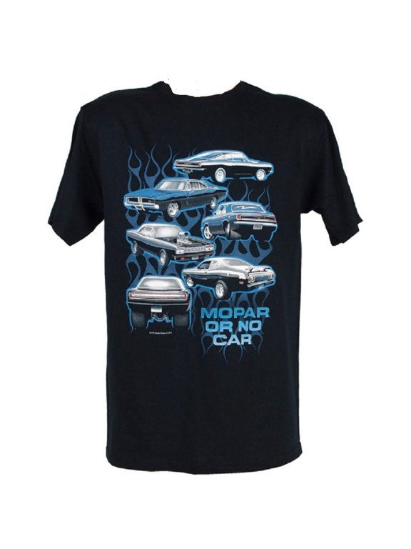 Mopar or No Car features 6 Mopar Muscle Cars Mens licensed Tshirt Hot Rod