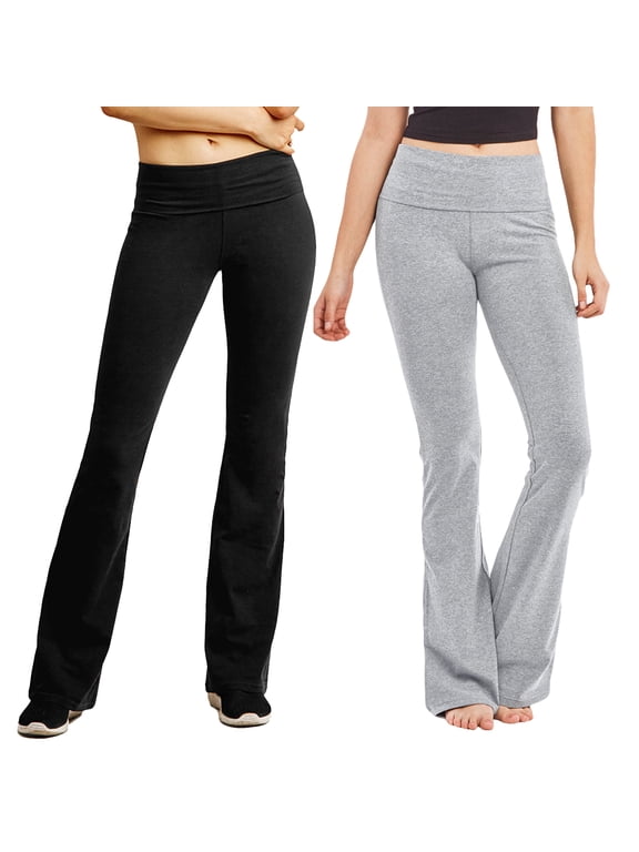 Women's Fold-Over Waistband Bootleg Flared Bottom Workout Yoga Pants