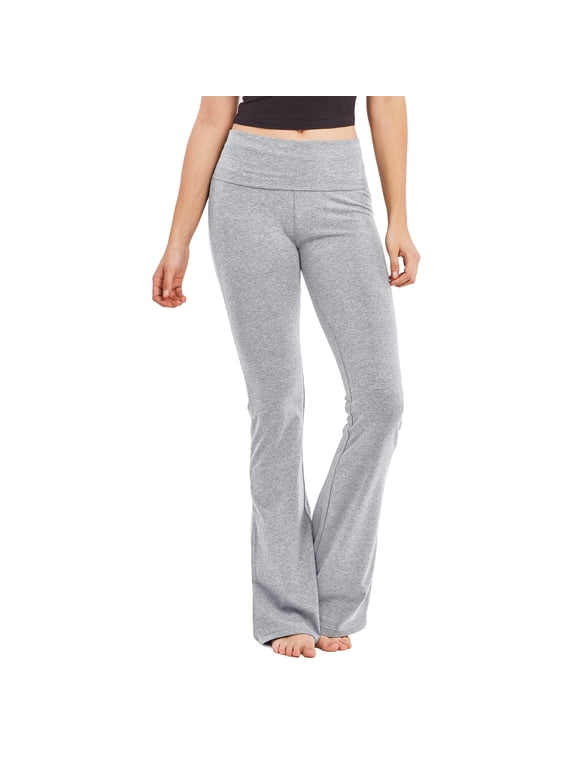 Women's Fold-Over Waistband Bootleg Flared Bottom Workout Yoga Pants