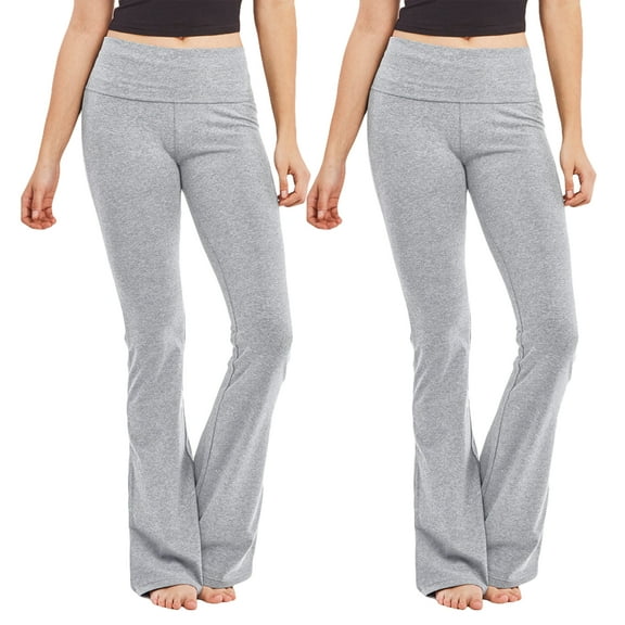 Mopas Women's Fold-Over Waistband Bootleg Flared Bottom Workout Yoga Pants