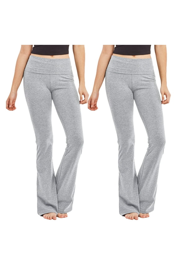 Women's Fold-Over Waistband Bootleg Flared Bottom Workout Yoga Pants