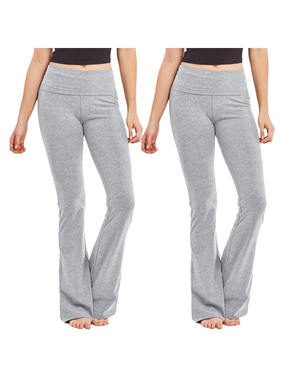 Women's Fold-Over Waistband Bootleg Flared Bottom Workout Yoga Pants