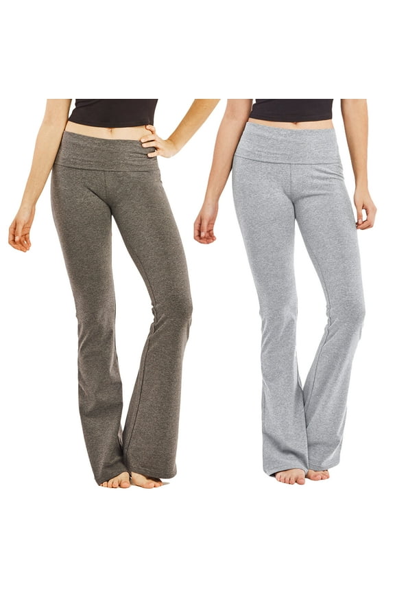Women's Fold-Over Waistband Bootleg Flared Bottom Workout Yoga Pants