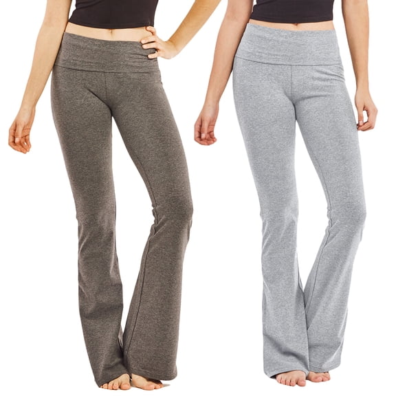 Mopas Women's Fold-Over Waistband Bootleg Flared Bottom Workout Yoga Pants