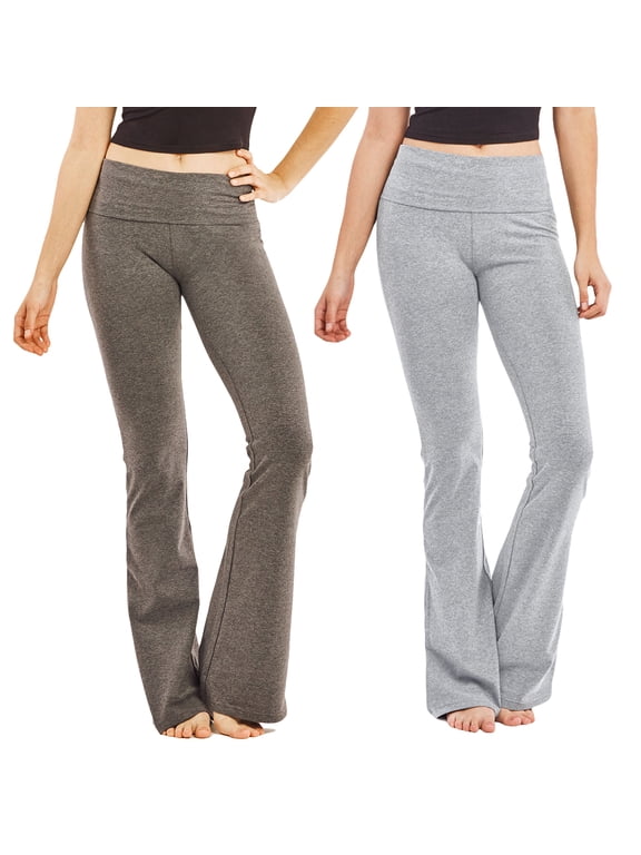Women's Fold-Over Waistband Bootleg Flared Bottom Workout Yoga Pants