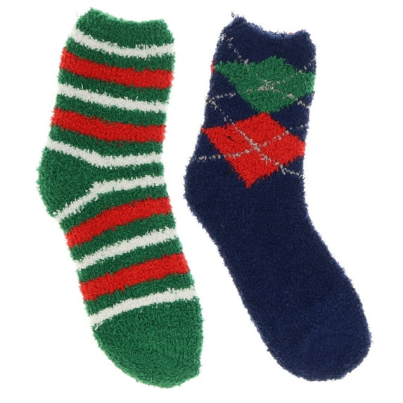 Mopas Women's Fuzzy Butter Christmas Socks (2pr) - Navy & Green