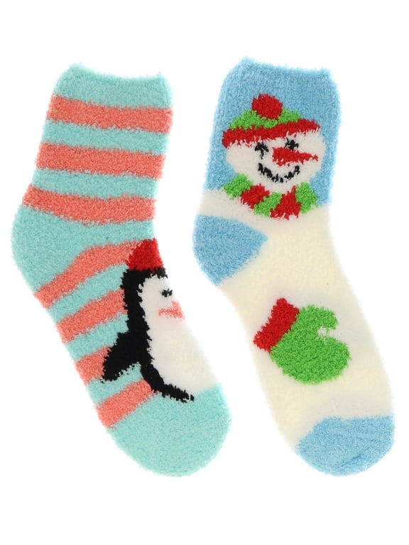 Women's Fuzzy Butter Christmas Socks (2pr) - Pastels