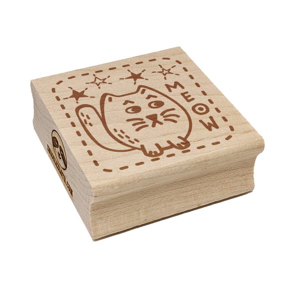 Mopey Cat Meow and Stars Square Rubber Stamp Stamping Scrapbooking Crafting - Large 2.75in