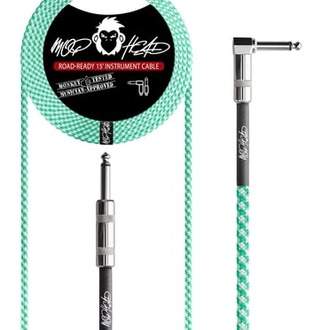 Mophead 15ft Braided Right Angle 1/4 TS To 1/4 TS Guitar Cable - Green