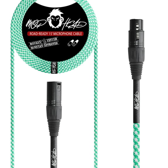 Mophead 15 Foot Double Insulated and Road Ready Tweed Braided XLR Male to XLR Female Microphone Cable Green and White